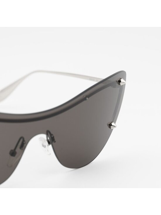 Alexander McQueen AM0413S 007 Sunglasses Silver Shield Frame, Grey Lenses